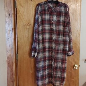 Vnl Styleline Sheer Duster Red & White Plaid Flowy Button Front Dress Blouse 3X
